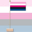 Flag with pink, blue, and black stripes on a striped background. Genderfluid Table Flag.