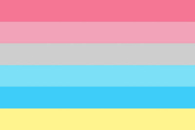 Genderflux Pride Flag with pink, gray, blue, and yellow horizontal stripes.