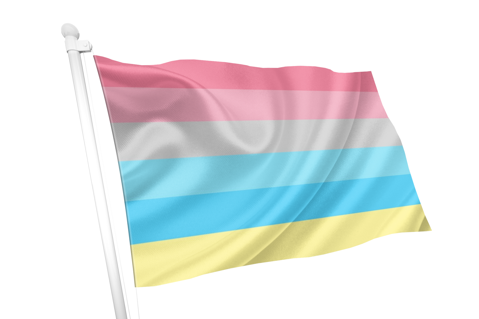 Genderflux Pride Flag with pink, white, and blue stripes on a white background