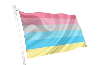 Genderflux Pride Flag with pink, white, and blue stripes on a white background