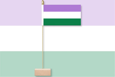 Genderqueer Three-color flag on a stick against a light background