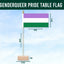 Genderqueer pride table flag with dimensions on a blue background
