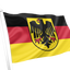 Germany Government Service Flag. German flag on a white flagpole, featuring horizontal black, red, and yellow stripes with a black eagle emblem in the center, isolated on a white background.
