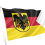 Germany Naval Ensign Flag. A waving flag with horizontal black, red, and yellow bands and a black eagle emblem in the center, attached to a white pole against a plain white background.