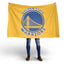 Person holding a Golden State Warriors flag on a white background