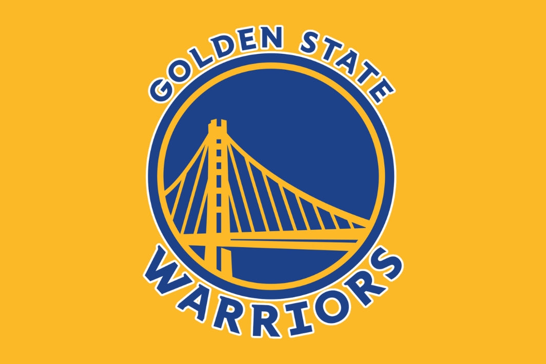 Golden State Warriors logo on a yellow background