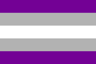 Flag with purple, gray, and white horizontal stripes. represents the graysexual pride.