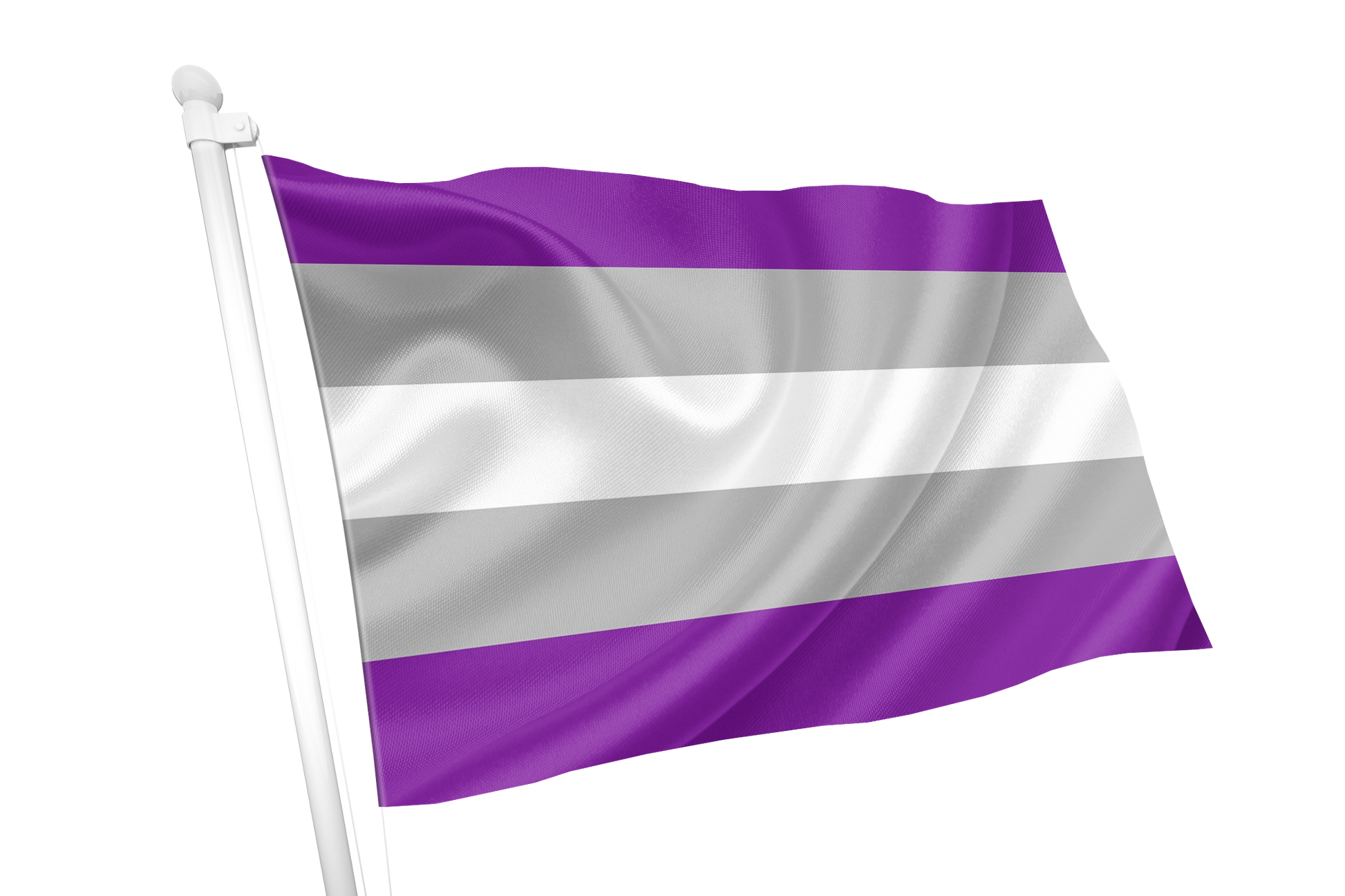 Flag with purple, gray, and white horizontal stripes. represents the graysexual pride.