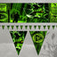 Halloween-themed zombie warning sign bunting set, featuring rectangular and triangular pennant banners with green zombie graphics, biohazard symbols, and distressed warning label designs.