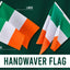 Two Irish handwaver flags being held against a green background with 'Plays Ireland' branding.