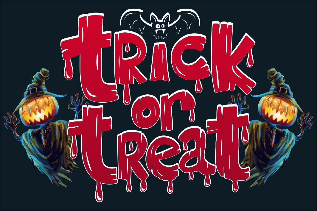 Trick or Treat Black Flag with Bloody Text