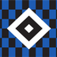Hamburger SV Chequered Flag. A graphic design featuring a blue and black checkered pattern background with a large white diamond in the center containing nested black diamonds.