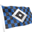 Hamburger SV Chequered Flag. A flag on a white pole featuring a black and blue checkered pattern with a large white square containing a smaller black square in the center, shown against a plain white background.