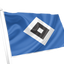Hamburger SV Flag. A blue flag on a white pole featuring a white-bordered black square centered on the flag, shown against a plain white background.
