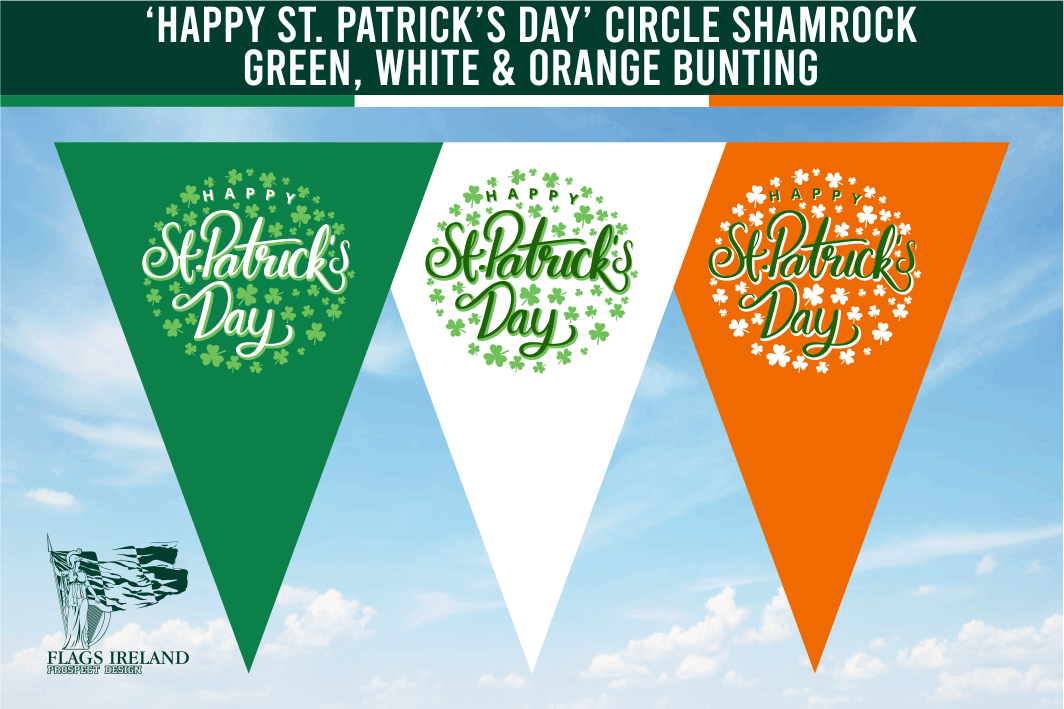 ‘Happy St. Patrick’s Day’ Circle Shamrock Green, White & Orange Bunting