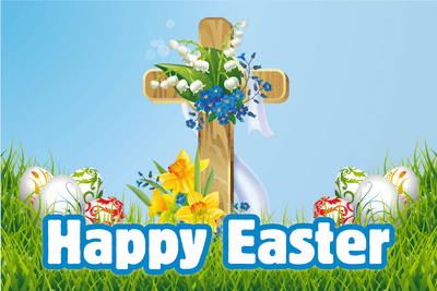 Happy Easter Floral Cross Flag