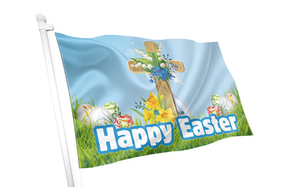 Happy Easter Floral Cross Flag