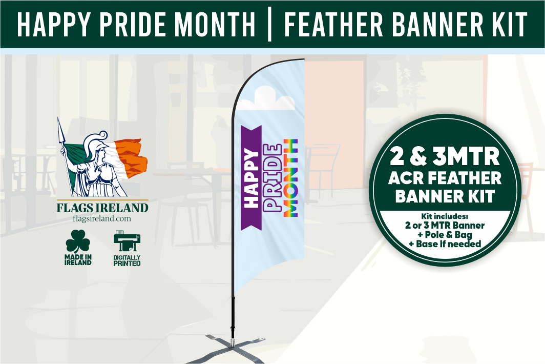 Promotional banner kit for 'Happy Pride Month' with branding and product details.
