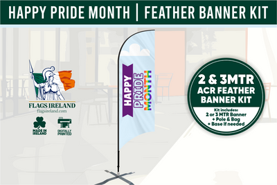 Promotional banner kit for 'Happy Pride Month' with branding and product details.