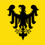 Holy Roman Empire Banner 962-1806 Flag. A bold black double-headed eagle emblem centered on a solid bright yellow background.