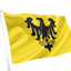 Holy Roman Empire Banner 962-1806 Flag. Yellow flag with a large black double-headed eagle emblem, attached to a white flagpole, shown against a plain white background.
