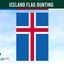 Iceland flag bunting with a blue sky background and 'Flags Ireland' logo.