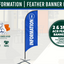 Feather banner kit with 'Flags Ireland' branding and product details.