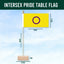 Intersex pride table flag with dimensions on a blue background