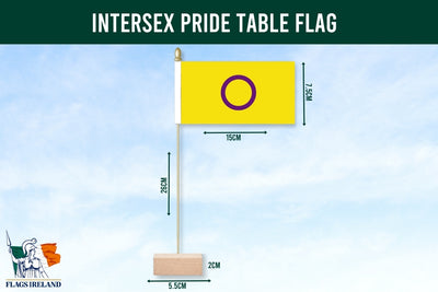 Intersex pride table flag with dimensions on a blue background