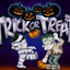 Halloween-themed graphic with the words 'Trick or Treat' in large stylized letters, several glowing jack-o'-lanterns above, and two cartoon monsters—a mummy and Frankenstein's monster—standing on a dark purple background.