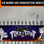 A Halloween-themed fence banner featuring cartoon mummy and Frankenstein's monster characters with the text 'Trick or Treat' and 'Kid Mummy and Frankenstein's Monster Banner' on an orange background.