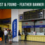 Lost & Found counter with people around, featuring a banner with 'Lost & Found' text.