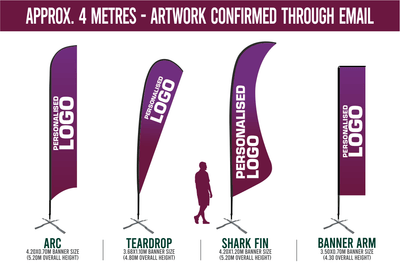 LARGE(approx. 4mtr) FEATHER BANNER PACKAGE - Banner, Pole & Bag + Base of your choice
