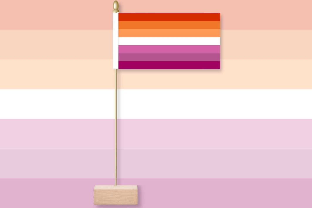 Colorful striped flag on a pink and purple background