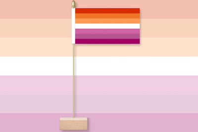 Colorful striped flag on a pink and purple background