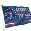 Flag with 'Liberty Belongs to All' text and design elements on a white background