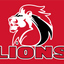Lions logo with a red background