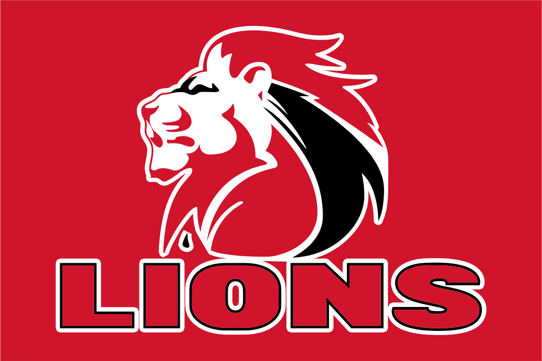 Lions logo with a red background