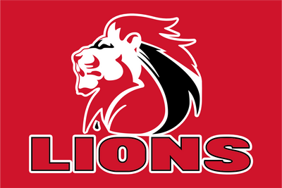 Lions logo with a red background