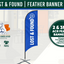 Lost & Found feather banner kit with branding and product details on a white background