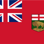 Flag with Union Jack and coat of arms on a red background. Manitoba Flag based on Canadian ensign flag.