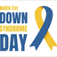 Down Syndrome Day logo with blue and yellow ribbons on a white background