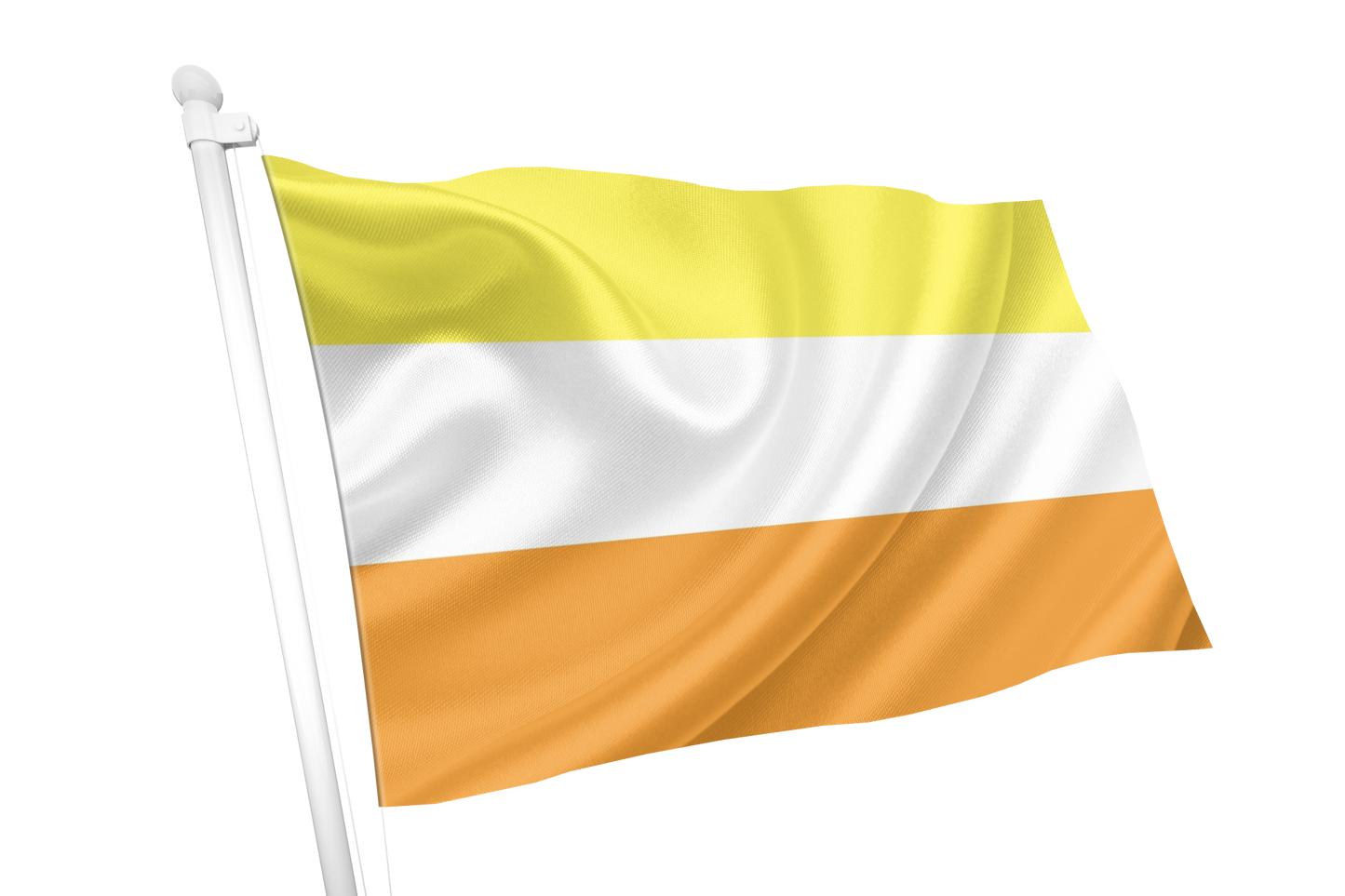 Maverique Pride Flag with yellow, white, and orange horizontal stripes on a white background