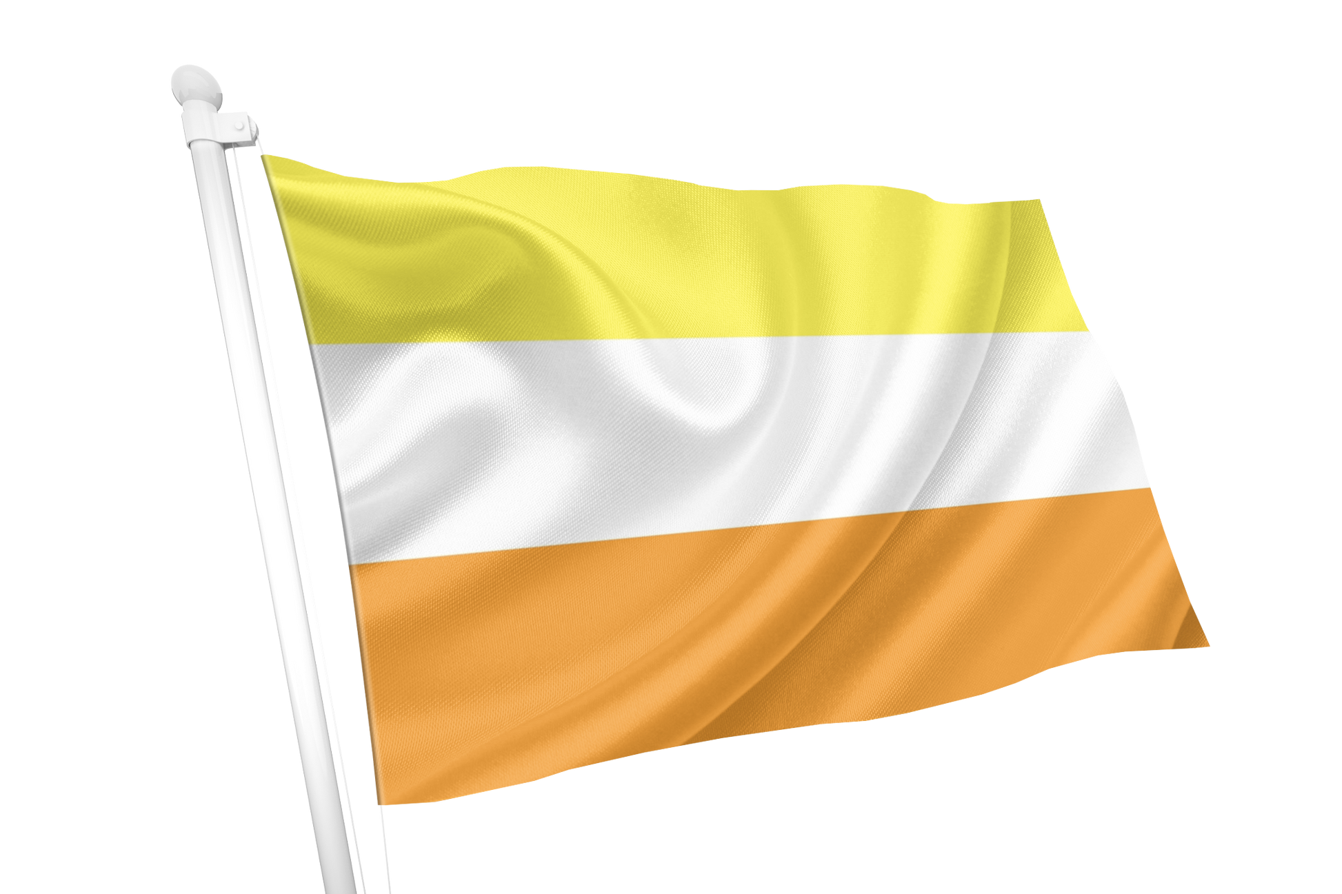 Maverique Pride Flag with yellow, white, and orange horizontal stripes on a white background