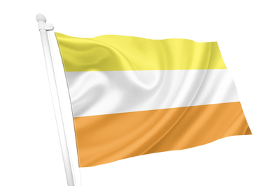 Maverique Pride Flag with yellow, white, and orange horizontal stripes on a white background
