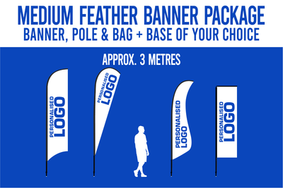 MEDIUM(approx. 3mtr) FEATHER BANNER PACKAGE - Banner, Pole & Bag + Base of your choice