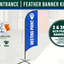 Feather banner kit with branding and product details on a white background