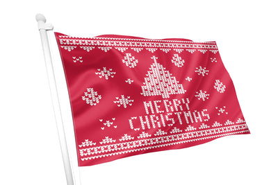 Merry Christmas Knitted Pattern Red Flag