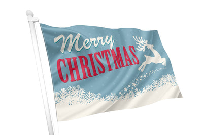 Merry Christmas Reindeer Blue Flag