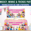 Pink Mickey, Minnie & Friends party kit with personalized banner and tablecloth.